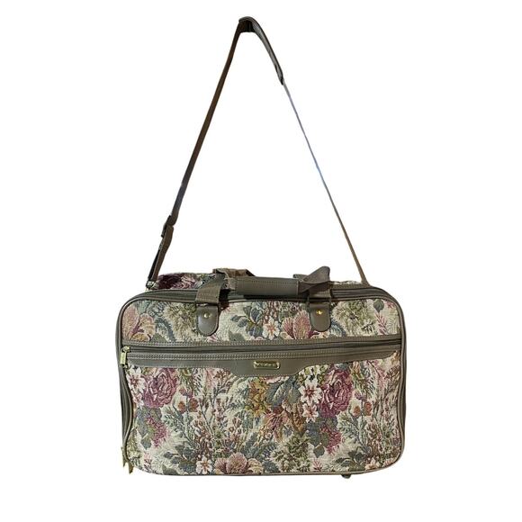 Jaguar Travel Carry On Shoulder Bag Green Red Floral Tapestry. 20x13x7 - Picture 1 of 12